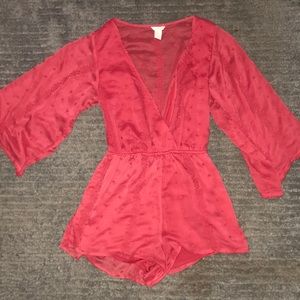 Coral short sheer romper